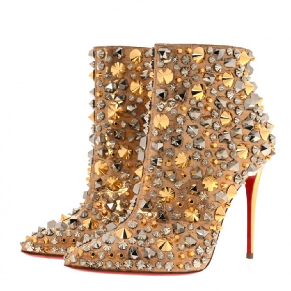 Christian Louboutin So Kate Liege Pepite Gold Embellished Boot size 40